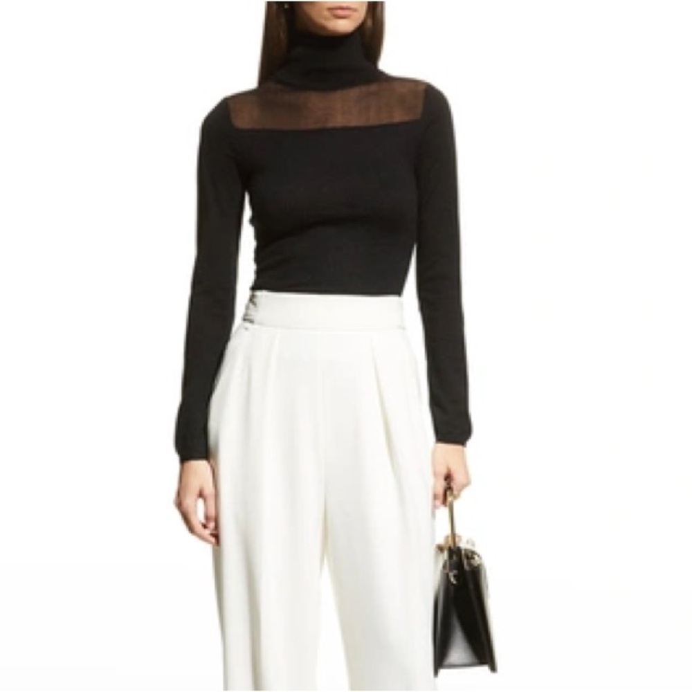 Cult Gaia Elliot Black Turtleneck Sheer Panel Large Wool Mohair